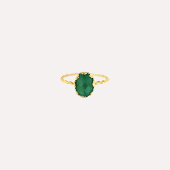 MESH Ring Stone Silver Gold Plated and green stone