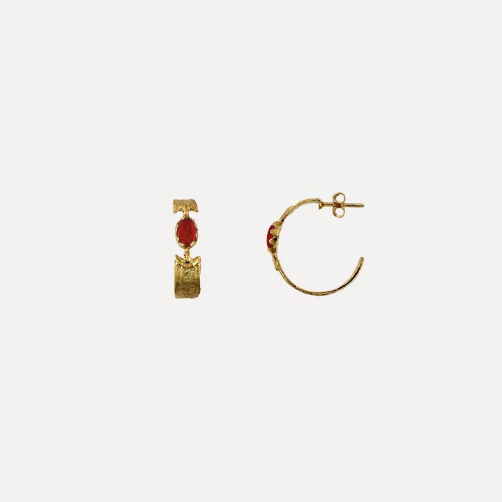 MESH Earrings Seed Silver Gold Plated and red stone
